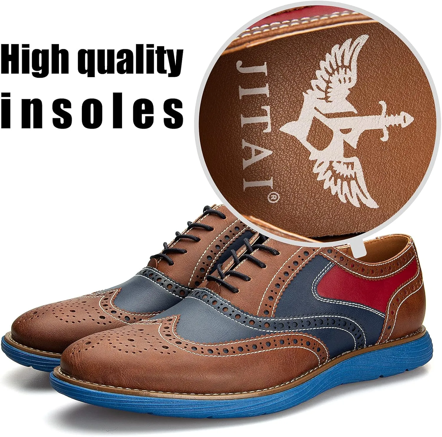 JITAI Men's Oxford Shoes,Dress Shoes Lace-up Wingtip Brogue Shoe Mens Lightweight Fashion Shoes.