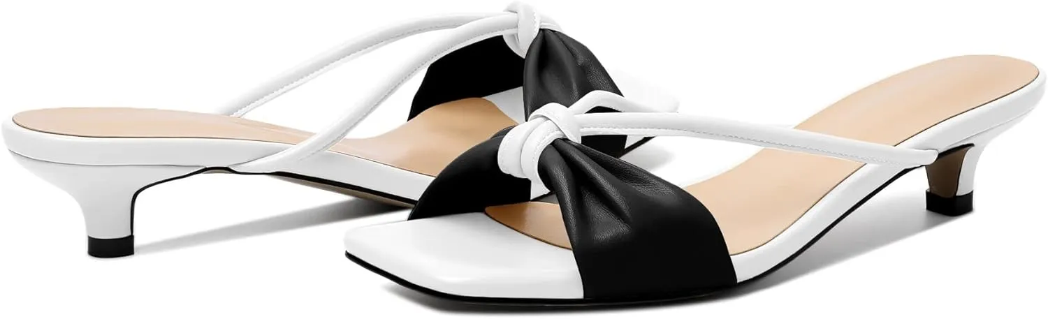 Joseywade Mules Heels for Women Low Kitten Heels Sandals Square Open Toe 1.4 Inches Fashion Summer Pumps Shoes Dress Party Event Prom Casual