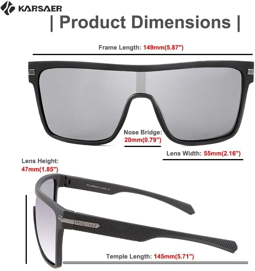 Karsaer Flat Top TR90 Polarized Sports Mens Sunglasses Vintage Square Cycling Running Fishing Golf Hiking Sports Glasses