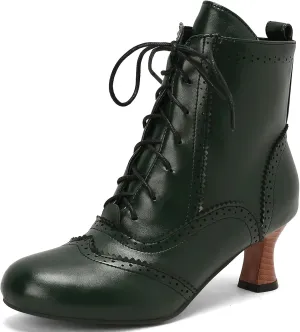 KysBloes Vintage Victorian Boots for Women Kitten Heel Ankle Boots Lace Up Low Heel Witch Shoes Oxford Wingtip Boots
