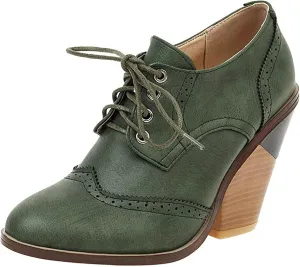 KysBloes Women's Wingtip Oxford Lace Up Shoes Chunky Block Heel Vintage Brogues Classic Closed Toe Saddle Shoes Gift Booties