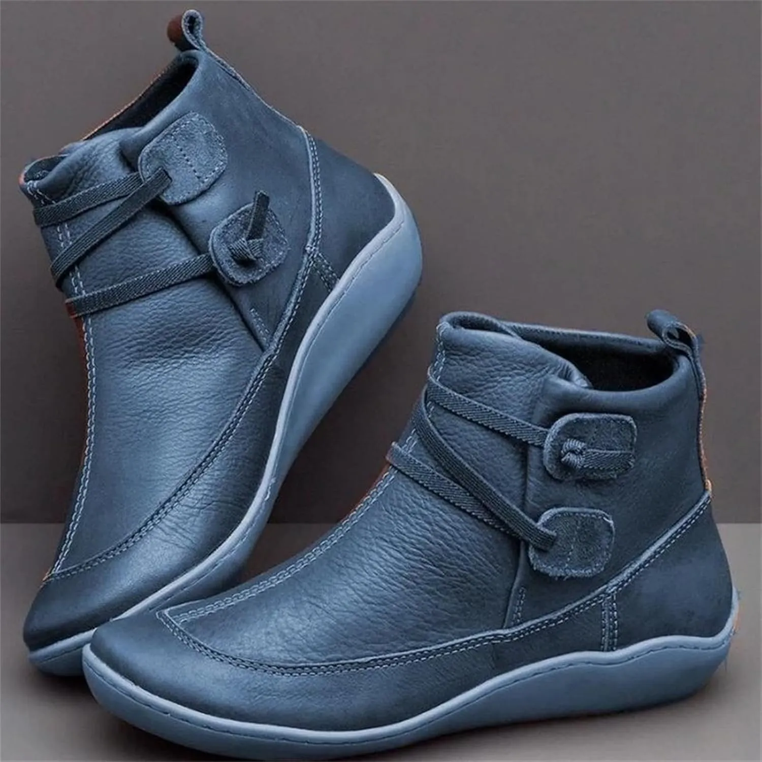 Lausiuoe Boots For Women Ankle Booties Flat Short Booties Ladies Western Casual Dressy Elegant Wide Width Boot Pull-On