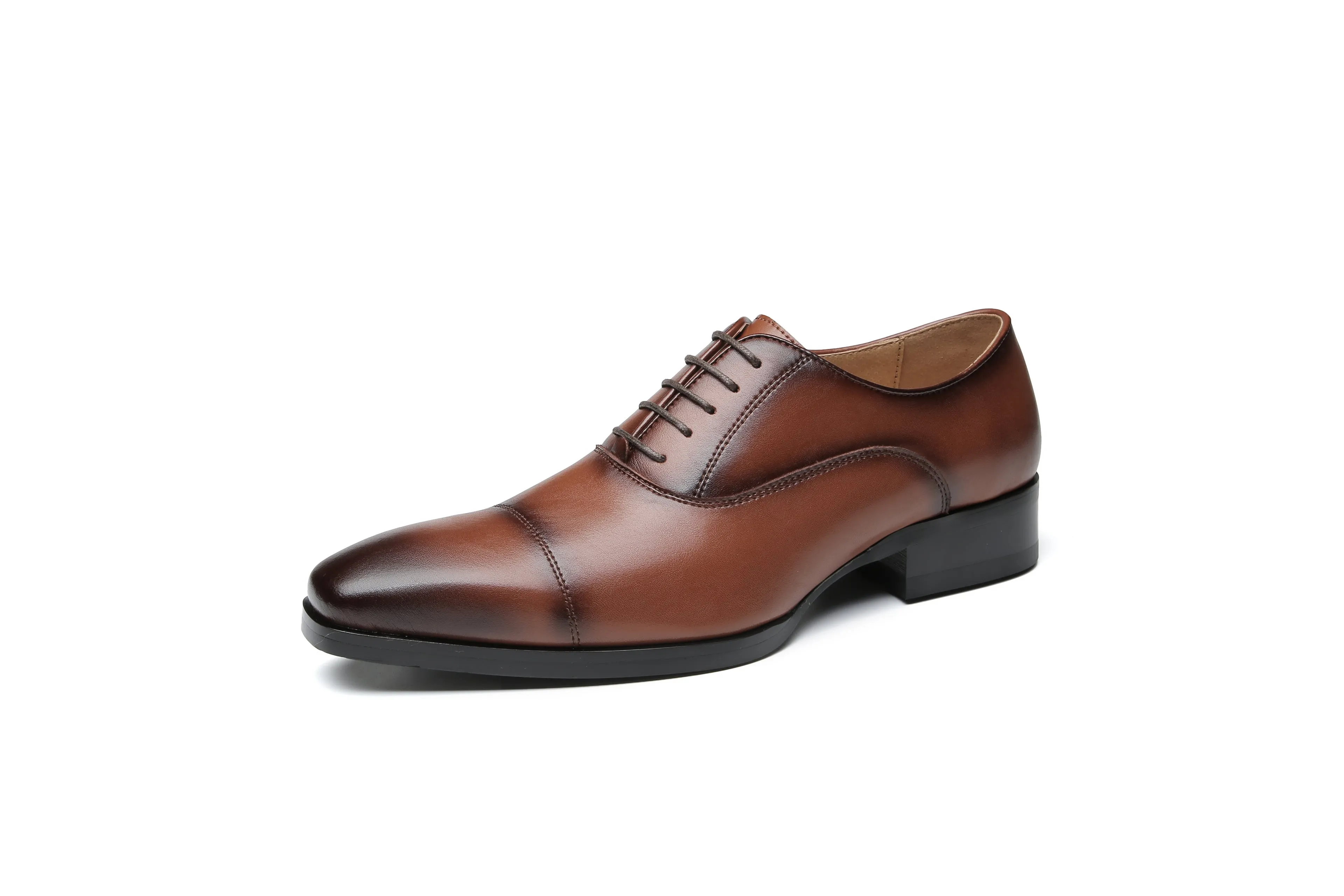 Leather Lace-Up Oxford Shoes (Brown)