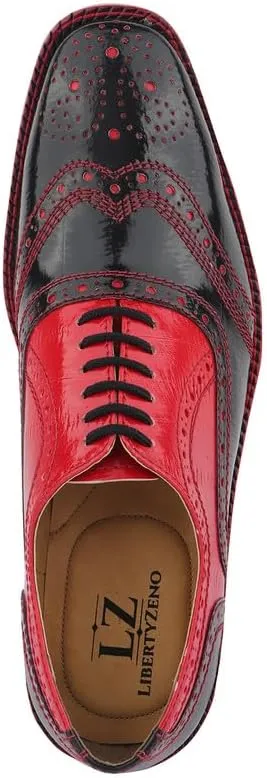 LIBERTYZENO Mens Animal Print Genuine Leather Lace Up Oxford Dress Shoes