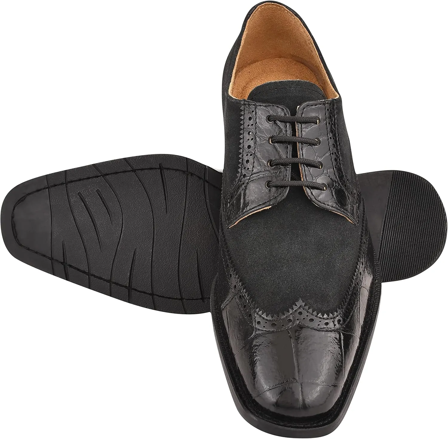 LIBERTYZENO Mens Genuine Leather Adults Wingtip Lace Up Oxford Dress Shoes for Prom Graduation