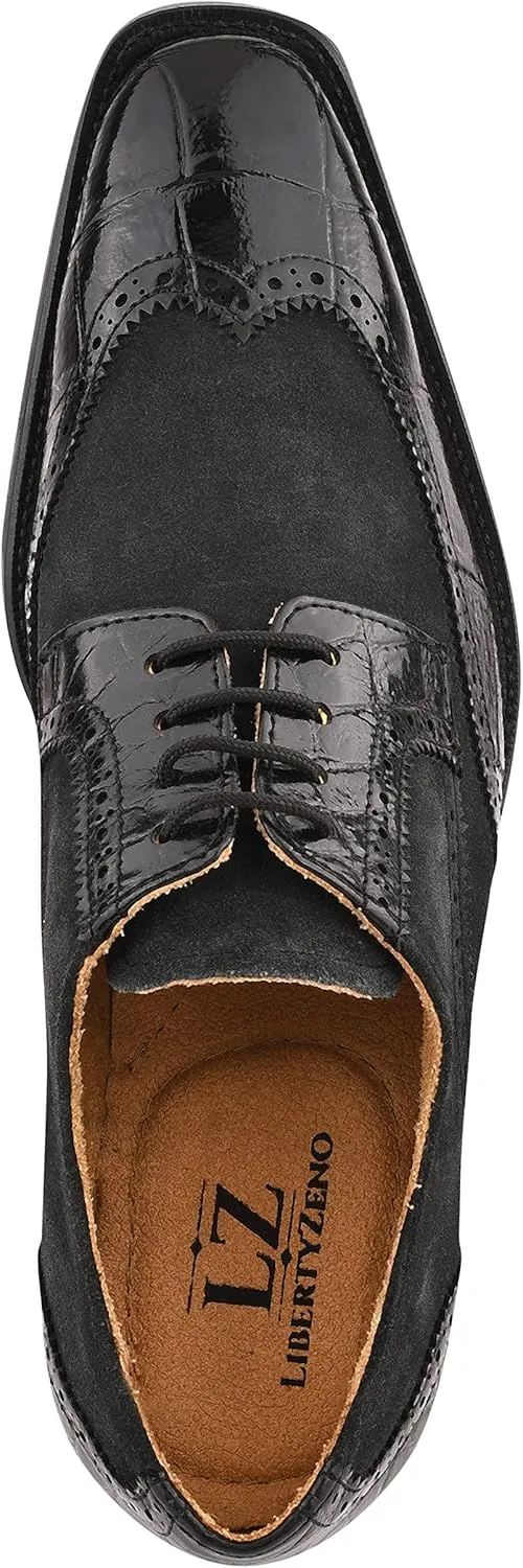 LIBERTYZENO Mens Genuine Leather Adults Wingtip Lace Up Oxford Dress Shoes for Prom Graduation