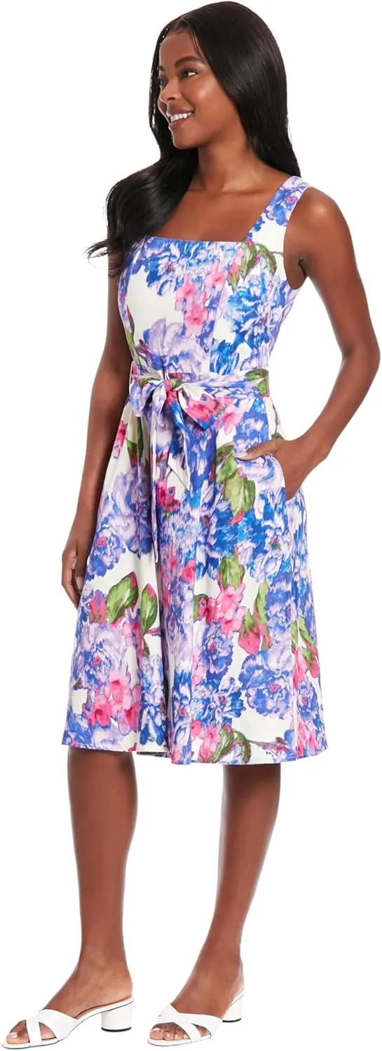 London Times Floral Summer Cute Knee Length, Wedding Guest Dresses for Women