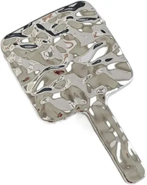 Makeup Mirror Simple Handle Mirror Female Silver Square Portable Makeup Mirror Handheld Makeup Mirror Small Mirror Silver Square Makeup Mirror Simple and Portable Tabletop Vanity Mirror(Medium)