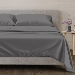Mayfair Linen 100% Egyptian Cotton Queen Size Sheet Set - 4 PC 600 Thread Count Egyptian Cotton Sheets Set for Queen Size Bed (Dark Grey), Soft, Cooling, Luxury Hotel 16" Deep Pocket Sateen Bedsheet