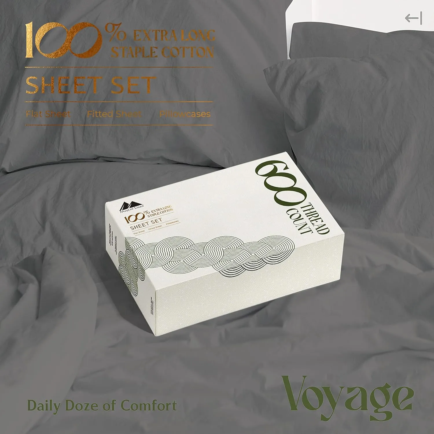 Mayfair Linen 100% Egyptian Cotton Sheets King Size Bed Set - 4 PC 600 Thread Count King Sheets Set Egyptian Cotton (Dark Grey), Ultra Soft, Cooling, 16" Deep Pocket Sateen Weave Luxury Hotel Bedsheet