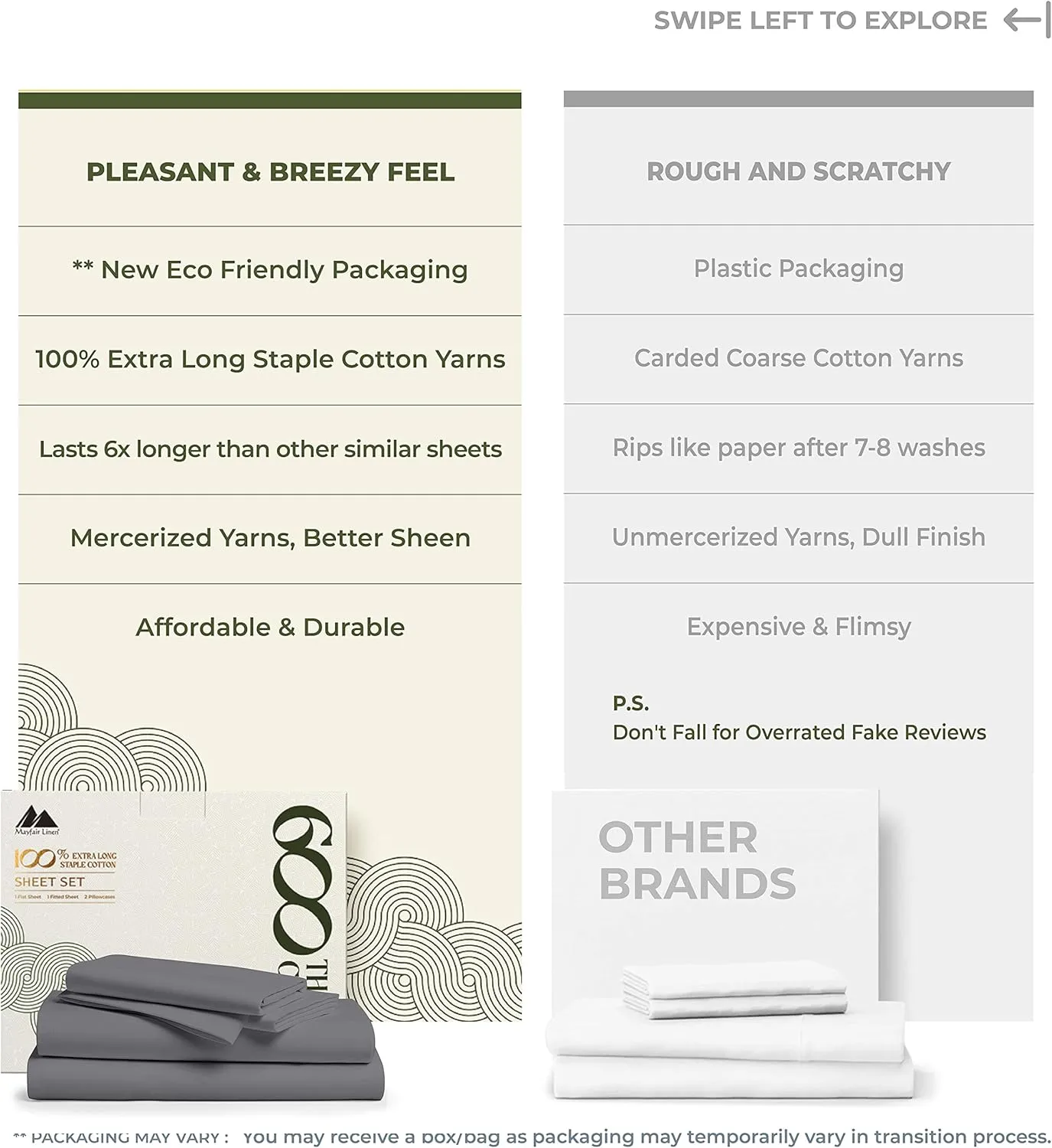 Mayfair Linen 100% Egyptian Cotton Sheets King Size Bed Set - 4 PC 600 Thread Count King Sheets Set Egyptian Cotton (Dark Grey), Ultra Soft, Cooling, 16" Deep Pocket Sateen Weave Luxury Hotel Bedsheet