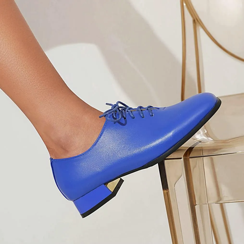 Meefit Ladies Square to Oxford Shoes Low Heel Lace Up Chunky Heel Pumps