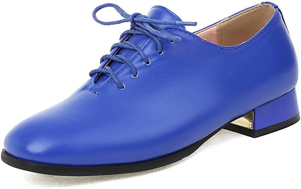 Meefit Ladies Square to Oxford Shoes Low Heel Lace Up Chunky Heel Pumps