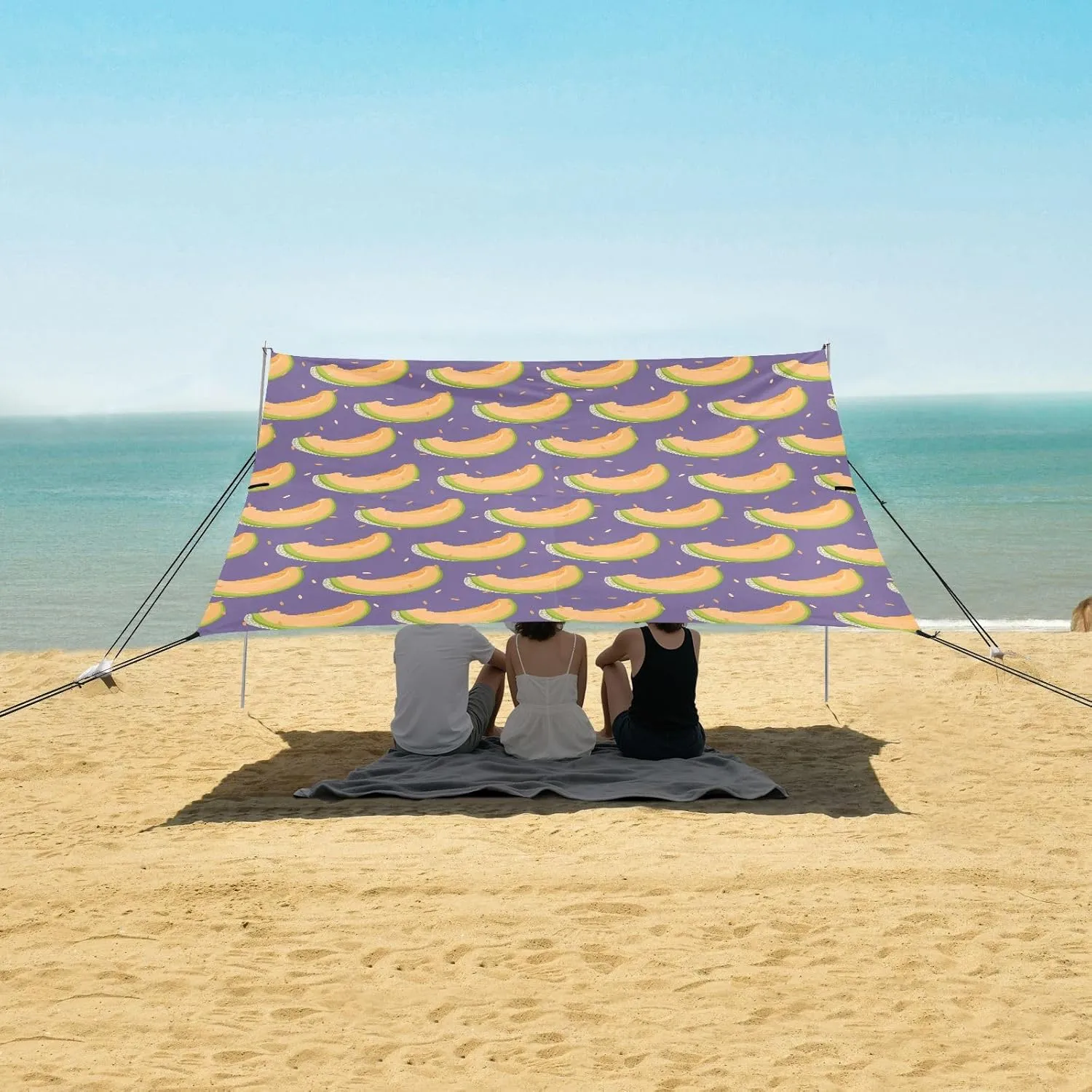 Melon Slice Seamless Pattern Beach Camping Tent Sun Shelter for Whole Family, Beach Shade Canopy with UPF50  UV Protection,Easy Set Up and Carry,Outdoor Shade for Trips, Fishing, Backyard Fun P