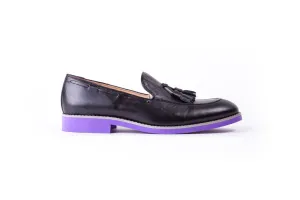 Men's Black & Grey Accented Tassel Loafer with Purple Sole ( EX-149)