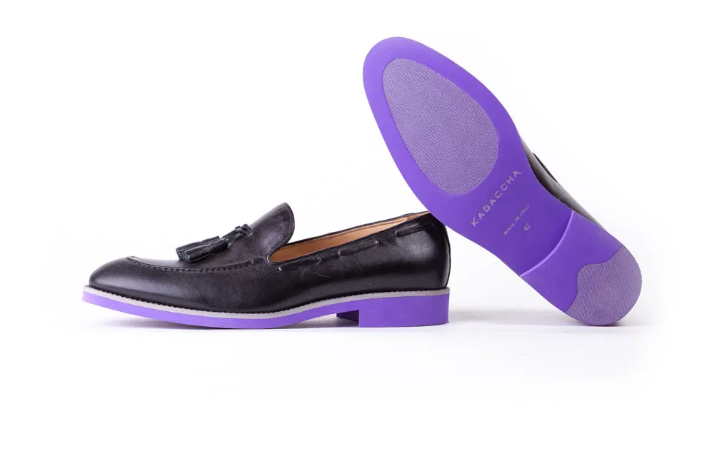 Men's Black & Grey Accented Tassel Loafer with Purple Sole ( EX-149)
