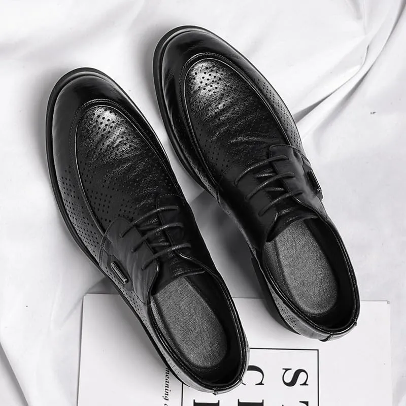 Men's Breathable Leather Dress Shoes Business Retro Comfortable Oxford Shoes Non-Slip Softsole Walking Derby Shoes for Men