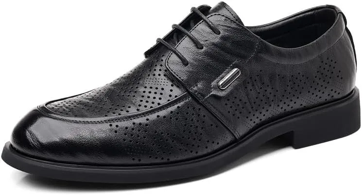 Men's Breathable Leather Dress Shoes Business Retro Comfortable Oxford Shoes Non-Slip Softsole Walking Derby Shoes for Men