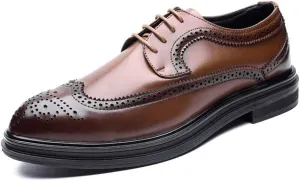 Men's Business Oxford Casual Chic British Style Low-top Classic Carving Lace Brogue Shoes Non-Slip (Color : Brown, Size : 9.5 M US)