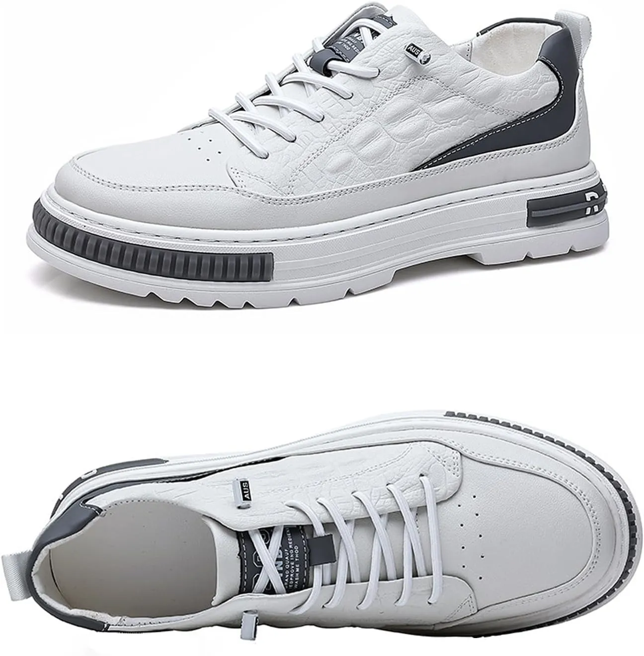Men's Crocodile Pattern Waterproof Cowhide Shoes,Height Lifting Non-Slip Casual Softsole Oxford Fashion Leather Lace-Up Sneaker