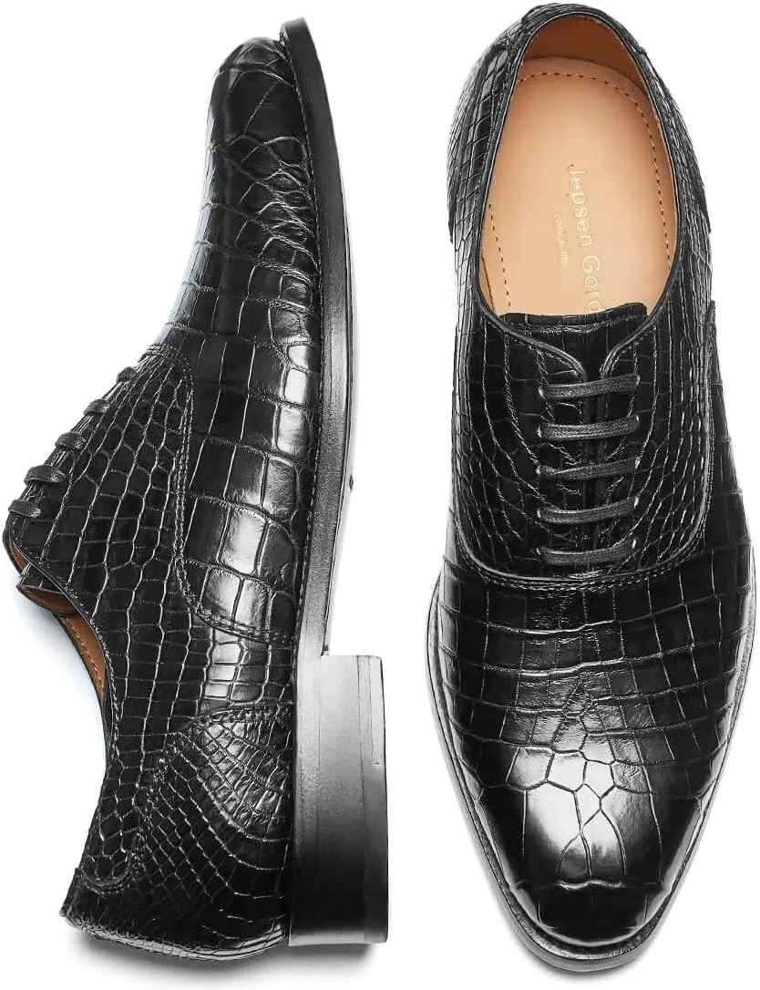 Men's Dress Shoes Genuine Italy Alligator Crocodile Leather Shoes Handmade Luxury Oxford Shoes with Leather Outsole for Formal Events, Business, Wedding