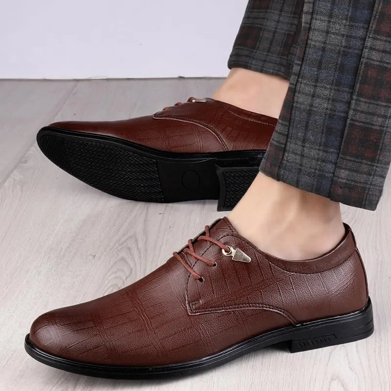 Mens Dress Shoes Lace Up Leather Formal Business Oxfords Shoes for Wedding Suits Luxury Comfortable Shining Classic Black
