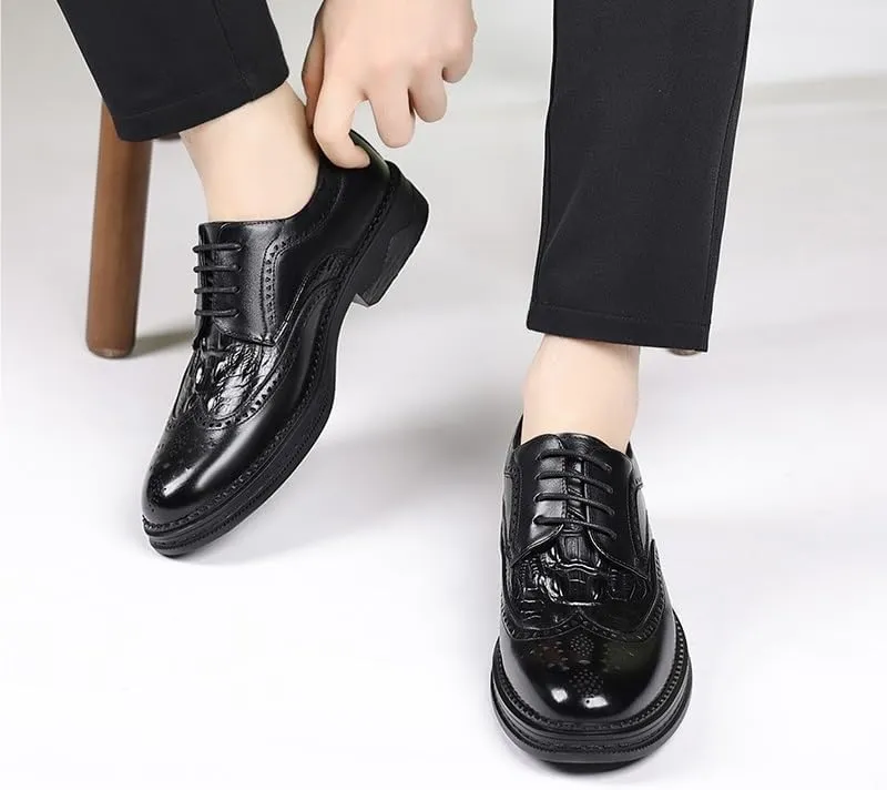 Mens Genuine Leather Brogue Dress Shoes Breathable Business Casual Oxford British Formal Lace Up Wingtip Shoes