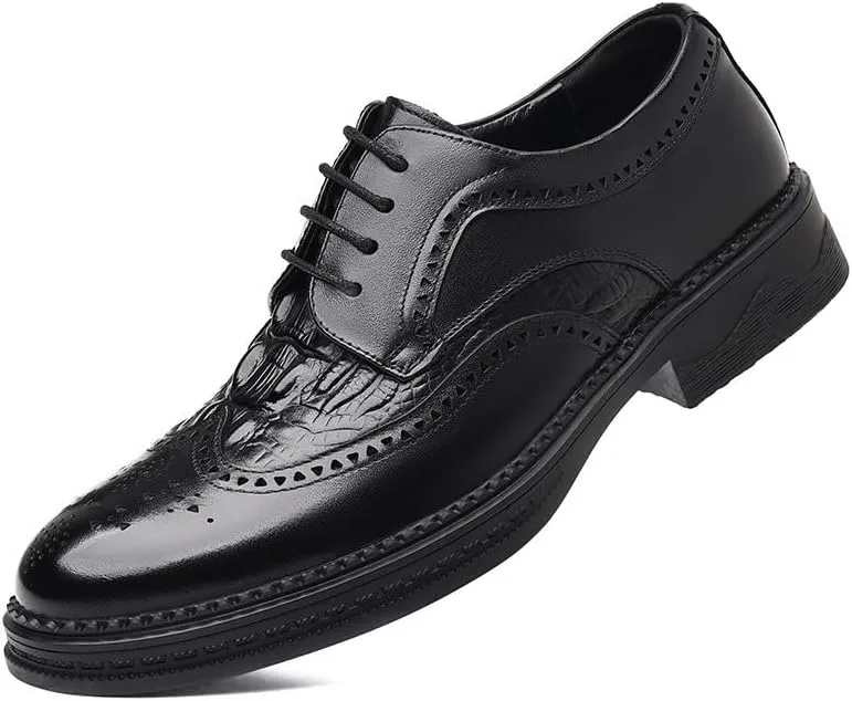 Mens Genuine Leather Brogue Dress Shoes Breathable Business Casual Oxford British Formal Lace Up Wingtip Shoes