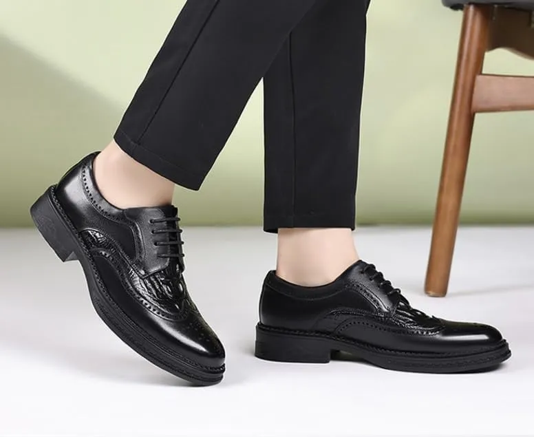 Mens Genuine Leather Brogue Dress Shoes Breathable Business Casual Oxford British Formal Lace Up Wingtip Shoes