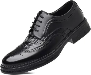 Mens Genuine Leather Brogue Dress Shoes Breathable Business Casual Oxford British Formal Lace Up Wingtip Shoes