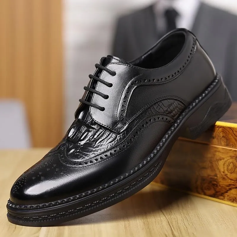 Mens Genuine Leather Brogue Dress Shoes Breathable Business Casual Oxford British Formal Lace Up Wingtip Shoes
