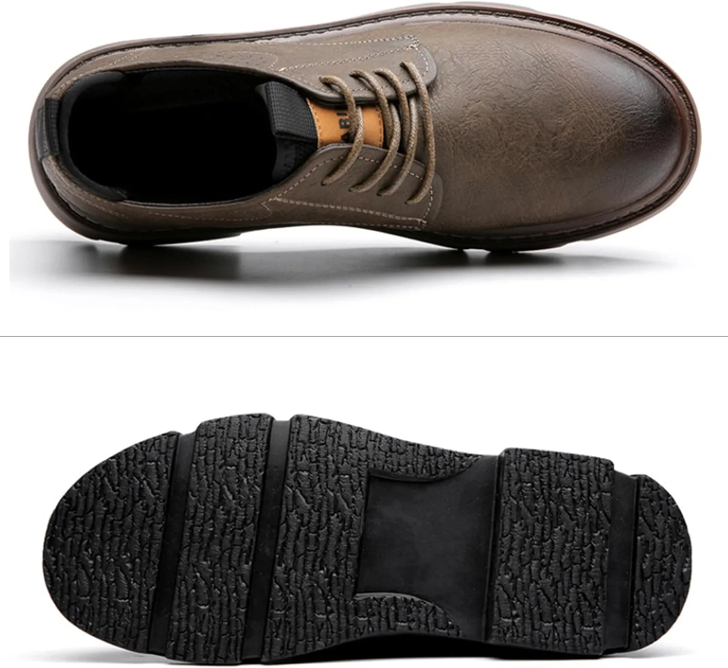 Men's Genuine Leather Lace-Up Formal Oxfords,Fashion Round Toe Casual Business Non-Slip Dress Work Shoes