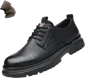 Men's Genuine Leather Lace-Up Formal Oxfords,Fashion Round Toe Casual Business Non-Slip Dress Work Shoes
