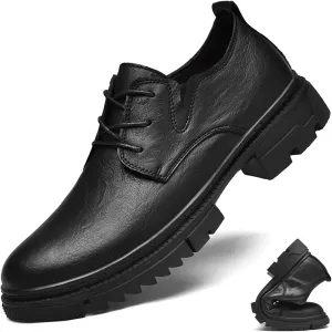 Men's Genuine Leather Lace Up Platform Oxfords Vintage Round Toe Non-Slip Dress Work Shoes Formal Business Wingtip Office Leather Shoe