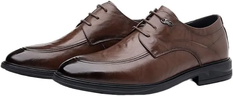 Mens Leather Derby Shoes Genuine Leather British Style Business Formal Wedding Shoes Lace Up Office Shoes(Brown,8.5)