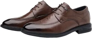 Mens Leather Derby Shoes Genuine Leather British Style Business Formal Wedding Shoes Lace Up Office Shoes(Brown,8.5)