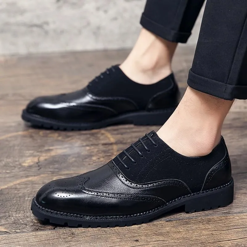 Men's Leather lace-up Oxford Dress Shoes Classic Wingtip Two-Tone Colorblock Brogues Fashionable Punched Round Toes high-end Formal Party Dresses Oxford Shoes