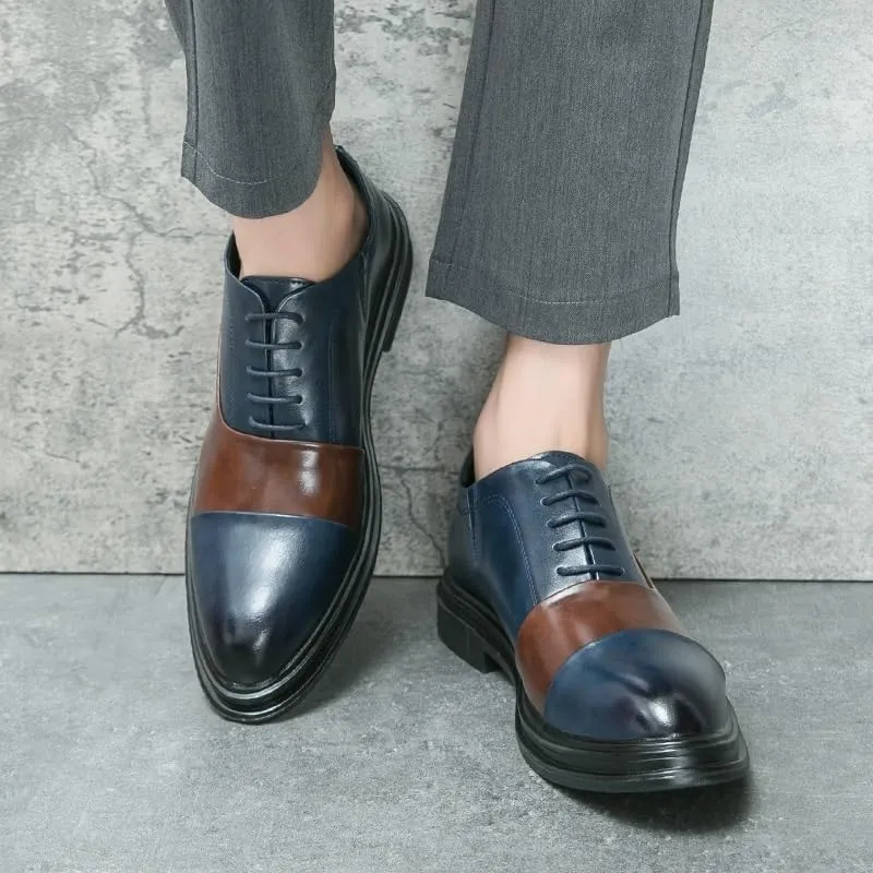 Men's Leather lace-up Oxford Shoes Classic Wingtip Two-Tone Patchwork Brogues Fashionable Punched Toes Slip-on Leather Shoes