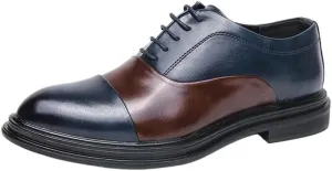 Men's Leather lace-up Oxford Shoes Classic Wingtip Two-Tone Patchwork Brogues Fashionable Punched Toes Slip-on Leather Shoes