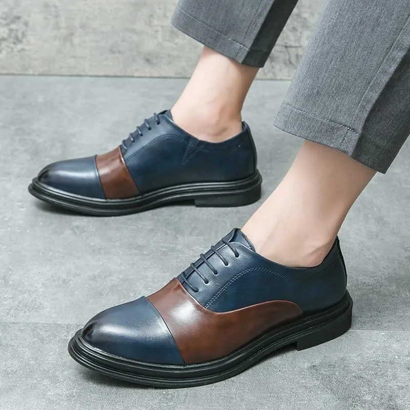 Men's Leather lace-up Oxford Shoes Classic Wingtip Two-Tone Patchwork Brogues Fashionable Punched Toes Slip-on Leather Shoes