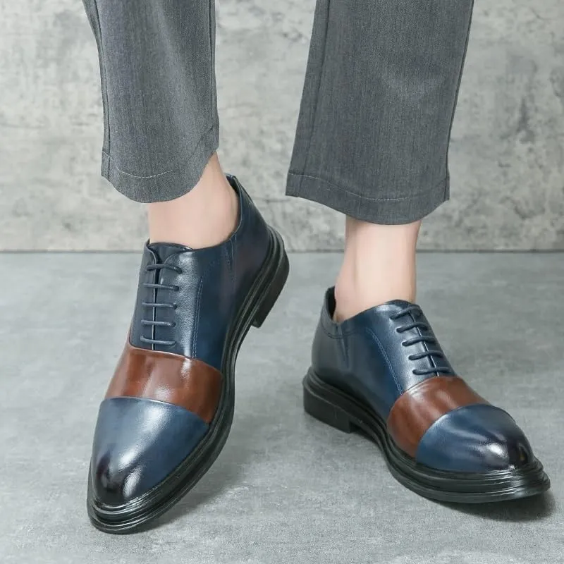 Men's Leather lace-up Oxford Shoes Classic Wingtip Two-Tone Patchwork Brogues Fashionable Punched Toes Slip-on Leather Shoes