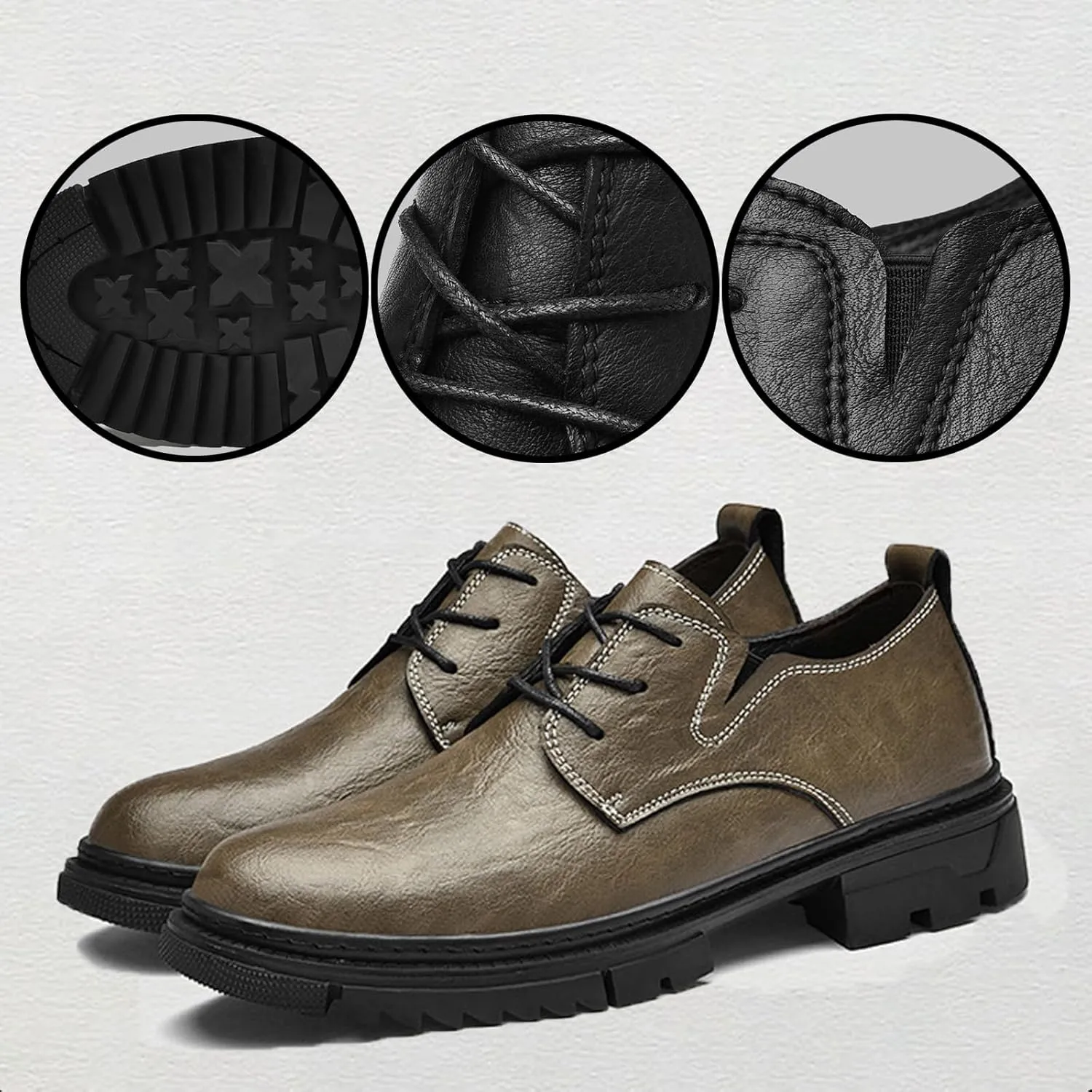 Men's Leather Lace-Up Platform Oxford Derby Shoes,Comfortable Round Toe Non Slip Soft Sole Dress Shoes,Outdoor Casual Low-Top Tuxedo Work Shoes