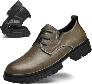 Men's Leather Lace-Up Platform Oxford Derby Shoes,Comfortable Round Toe Non Slip Soft Sole Dress Shoes,Outdoor Casual Low-Top Tuxedo Work Shoes
