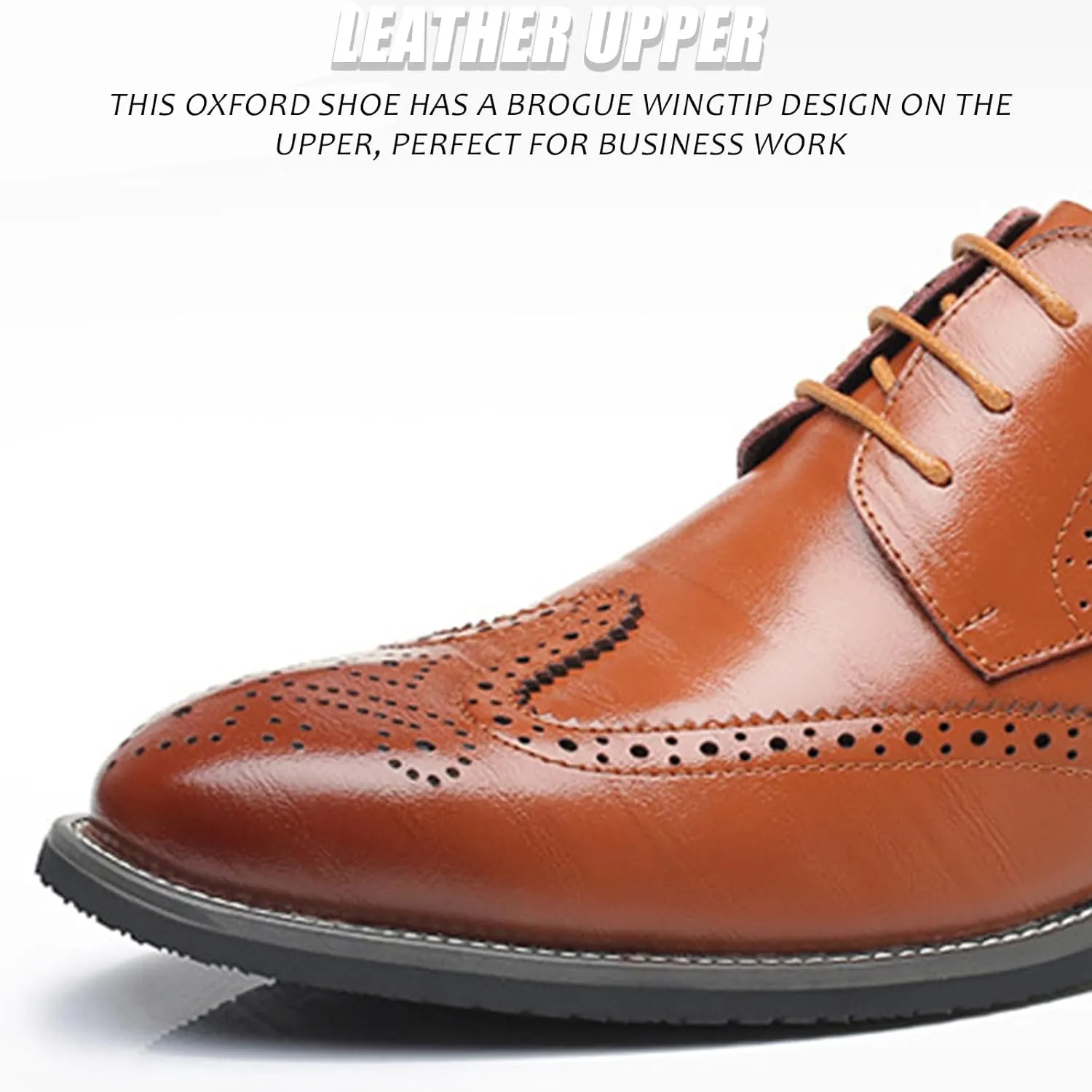Mens Leather Oxfords Vintage Brogue Wingtip Fashion Lace Up Dress Shoes Business Casual Work Shoes