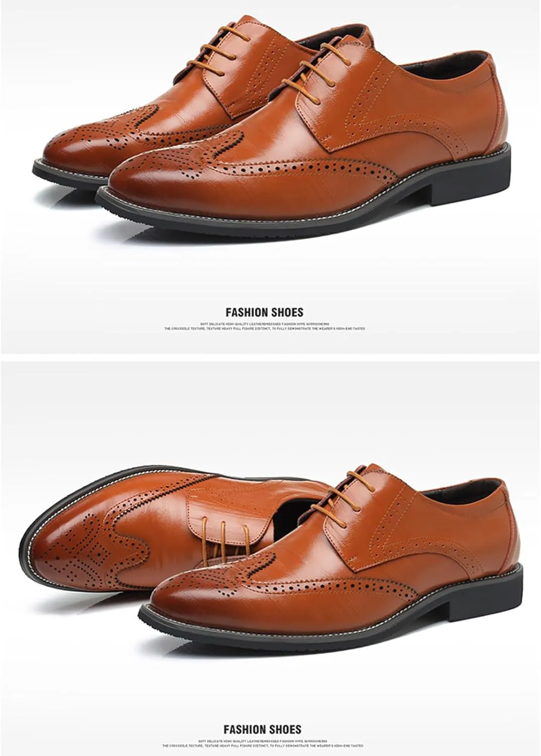 Mens Leather Oxfords Vintage Brogue Wingtip Fashion Lace Up Dress Shoes Business Casual Work Shoes