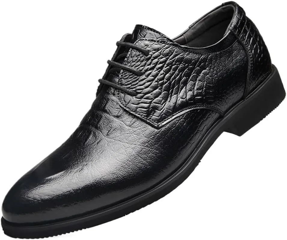 Mens Orthopedic Dress Shoes Crocodile Print PU Leather Lace Up Formal Prom Comfort Non Slip Rubber Sole Block Heel Low Top
