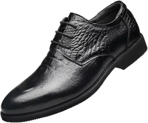 Mens Orthopedic Dress Shoes Crocodile Print PU Leather Lace Up Formal Prom Comfort Non Slip Rubber Sole Block Heel Low Top