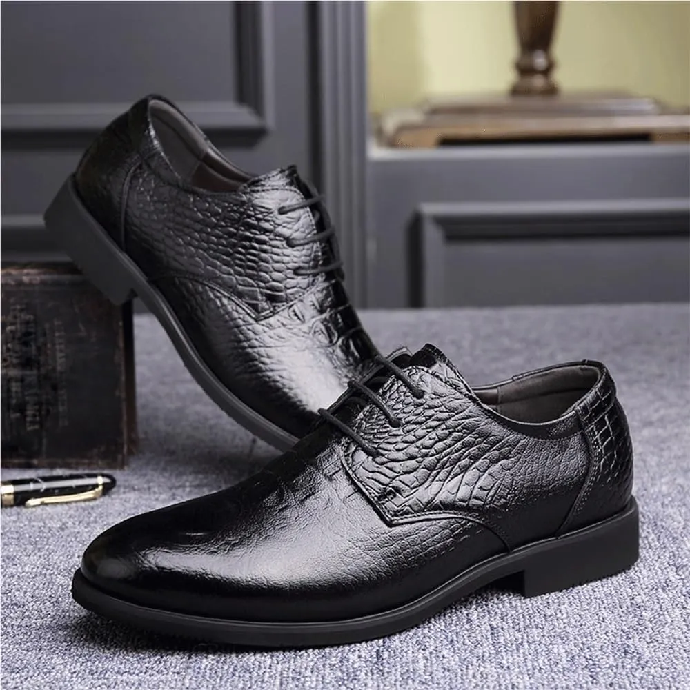 Mens Orthopedic Dress Shoes Crocodile Print PU Leather Lace Up Formal Prom Comfort Non Slip Rubber Sole Block Heel Low Top