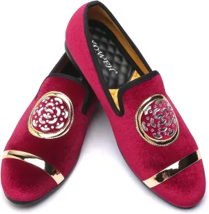 Mens Rhinestone Loafers Velvet Tuxedo Dress Shoes with Gold Plate Smoking Slippers Slip-On Penny Party Wedding Casual Shoes
