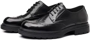 Mens Round Toe Brogue Dress Shoes Genuine Leather Thick Sole British Style Business Formal Oxford